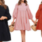 Cotton Linen Puff Sleeves Dress