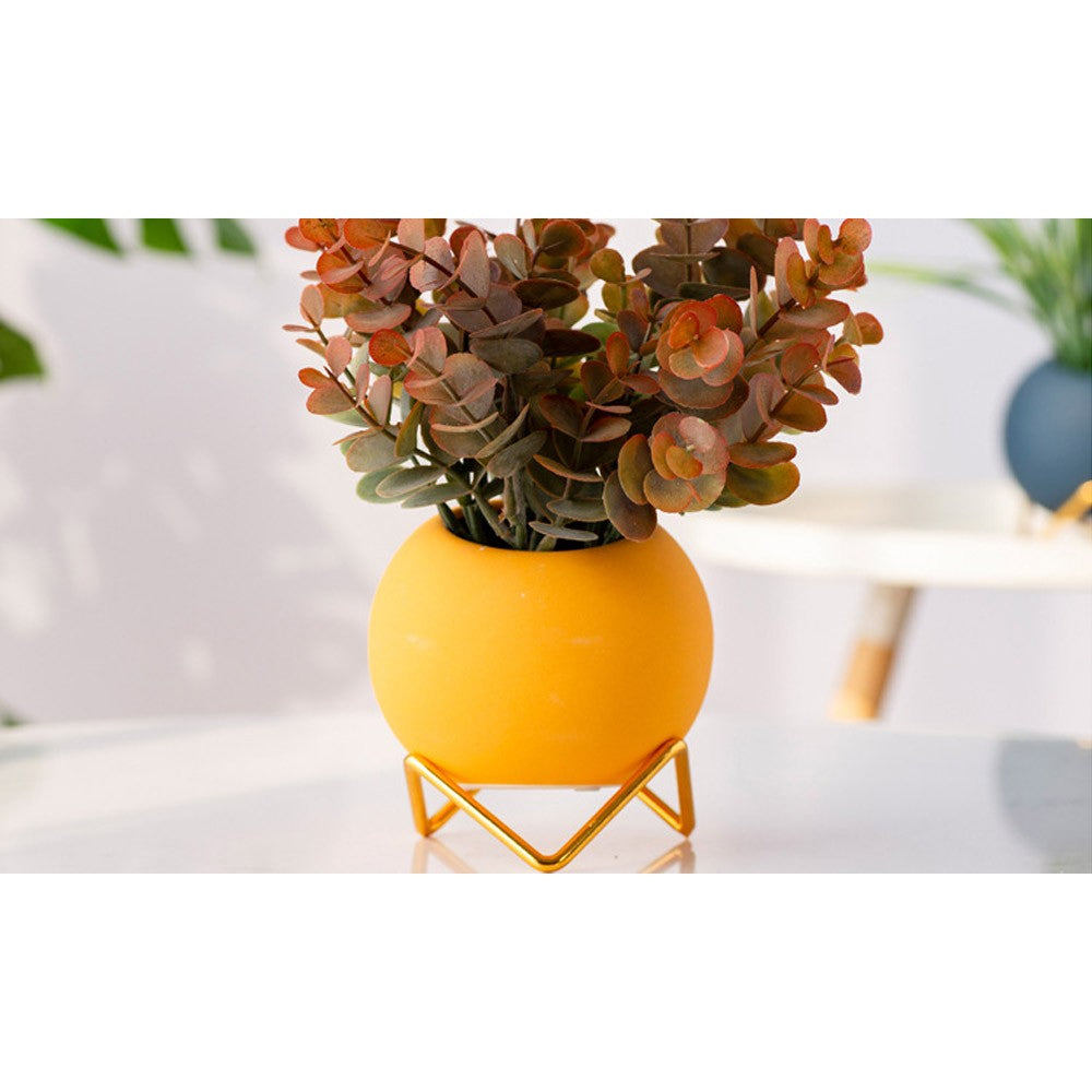 Ball Shape Ceramic Flower Pots Garden Home Decor with Pot Holder