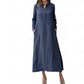 Women Cotton Blend Long Sleeve Button Down Relaxed Maxi Dress