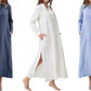 Women Cotton Blend Long Sleeve Button Down Relaxed Maxi Dress