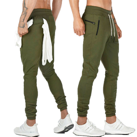 Men's Slim Fit Trousers Tracksuit Jogger Skinny Track Pants-Army Green
