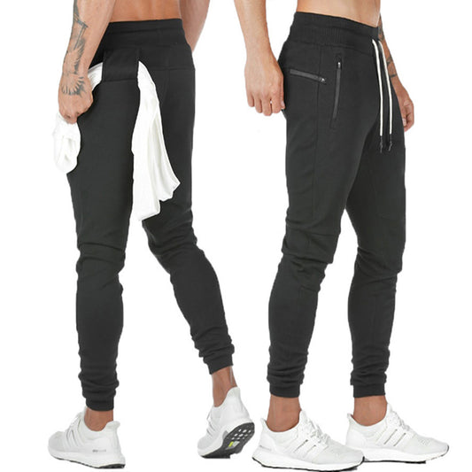 Men's Slim Fit Trousers Tracksuit Jogger Skinny Track Pants-Black