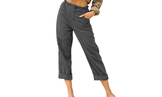 Women's Elasticated Waist Pants with Pockets -Dark grey
