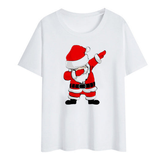 Women Christmas Printed Short Sleeve Tops Round Neck Xmas Tee Tops
