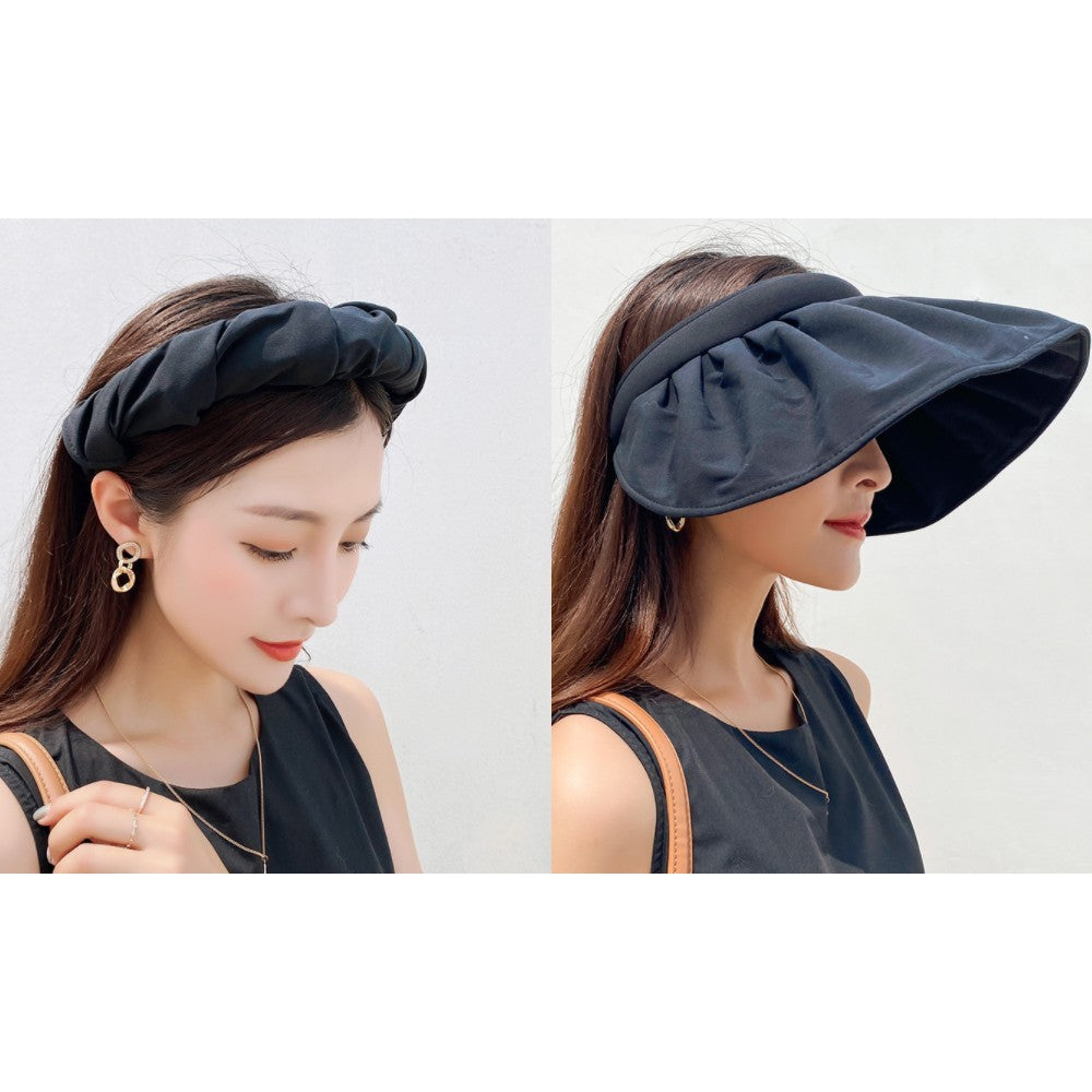 2 in 1 Sun Visor Hats Headbands for Women-Black