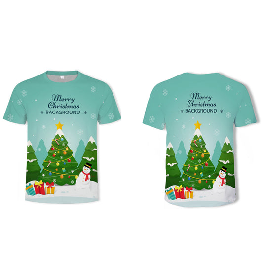 Men Christmas Printed Short Sleeve Tops Round Neck Xmas Tee Tops -Green