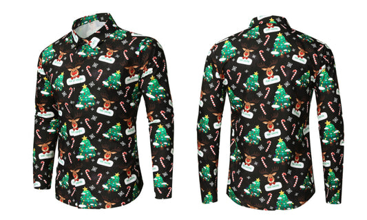 Men's Christmas Button Down Shirt-Green