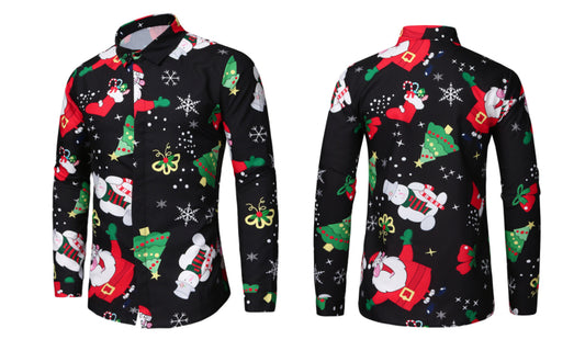 Men's Christmas Button Down Shirt-Red