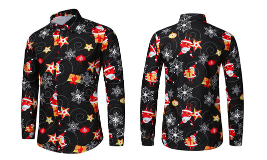 Men's Christmas Button Down Shirt-Yellow