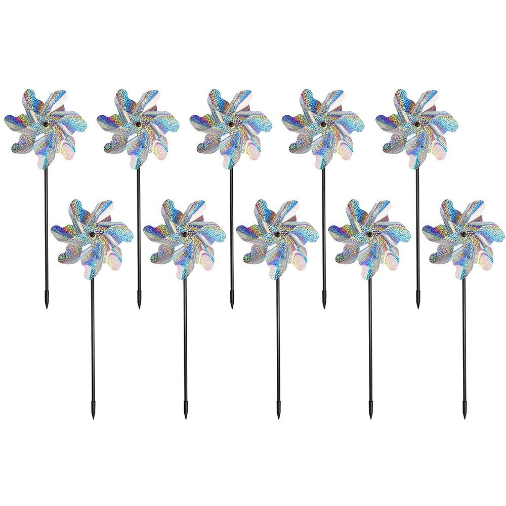 10-Pack Bird Blinder Repellent Reflective Pinwheels for Garden Yard Patio Lawn