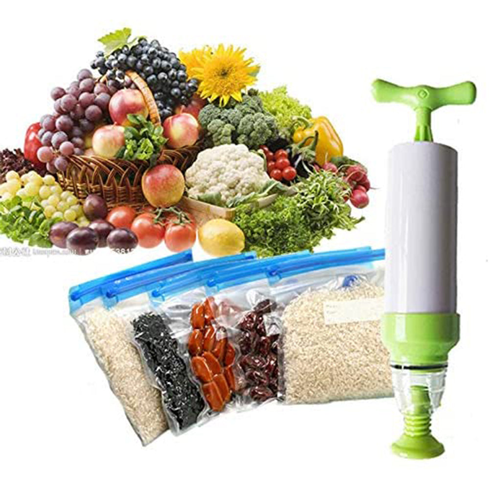 10-Pack Reusable Food Vacuum Sealer Bag with 1 Manual Pump