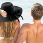 Foldable Straw Wide Brim Beach Hat Black