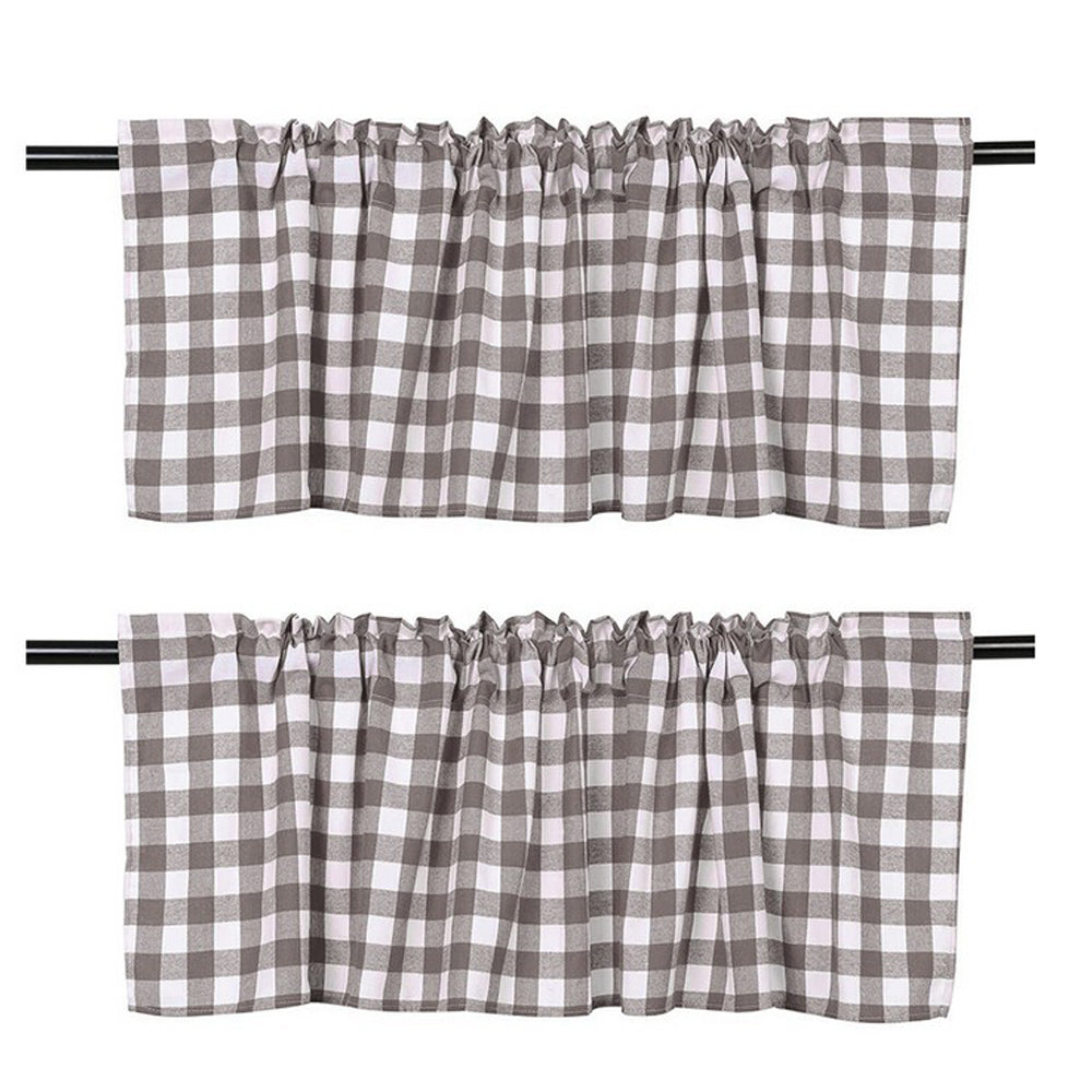 2Pcs 106 x 45cm Plaid Window Treatment Decor Curtains