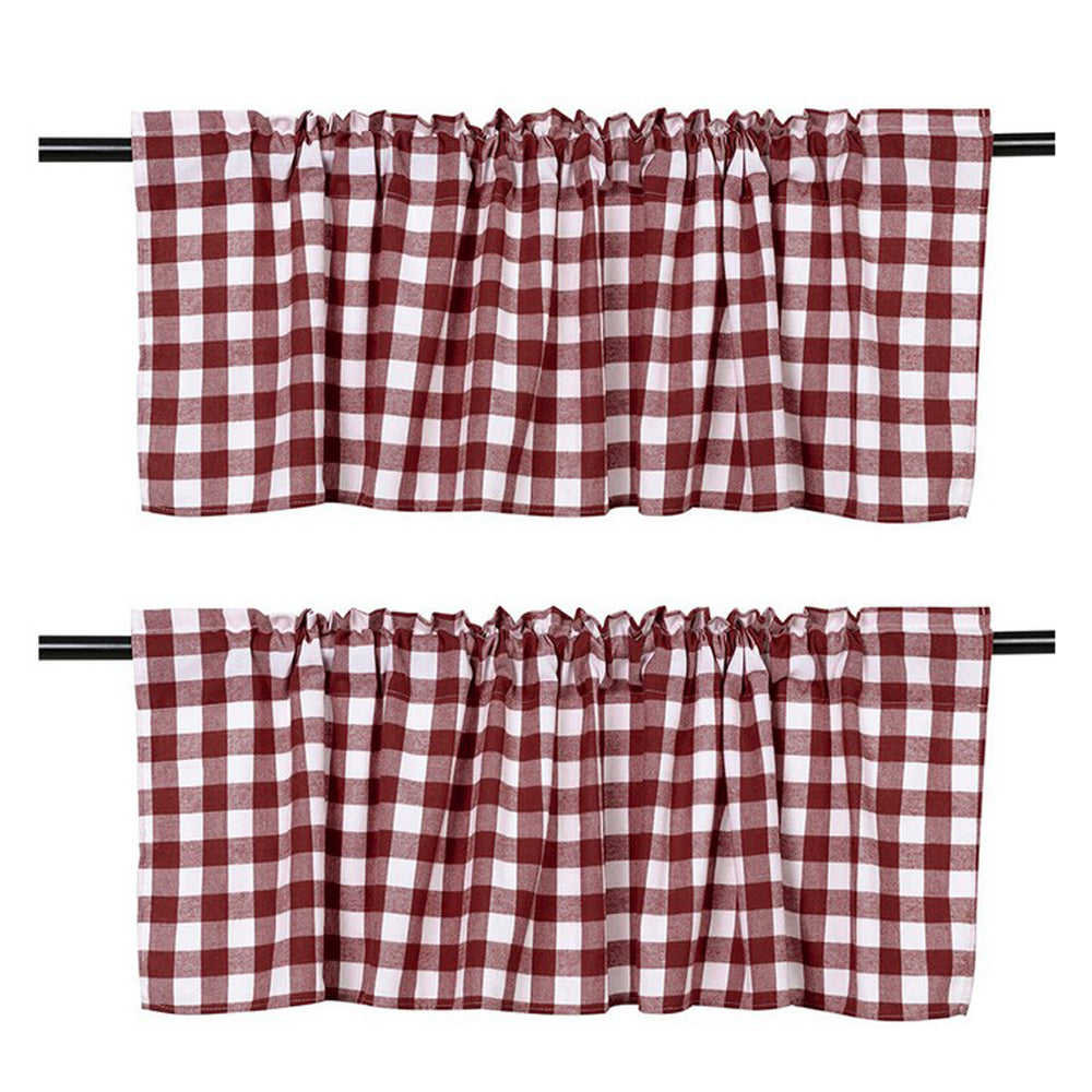 2Pcs 106 x 45cm Plaid Window Treatment Decor Curtains