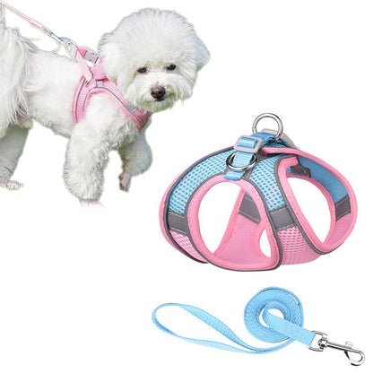 Reflective Pet Harness Leash Set-Pink