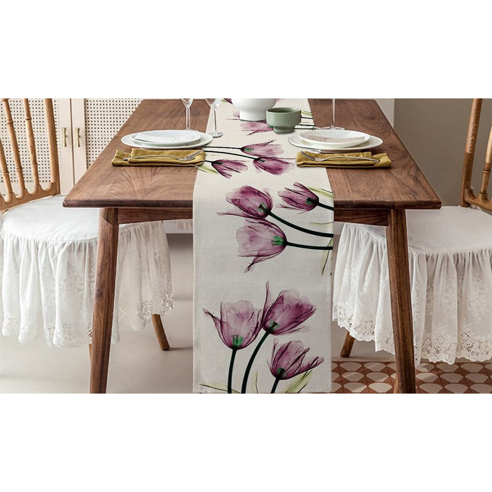 2-Pack Tulip Flower Linen Table Runner