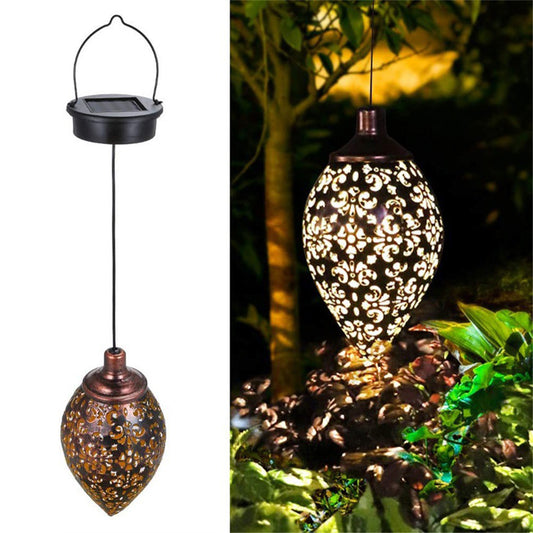 Solar Powered LED Hollow Light Hanging Lamp for Garden Outdoor Landscape