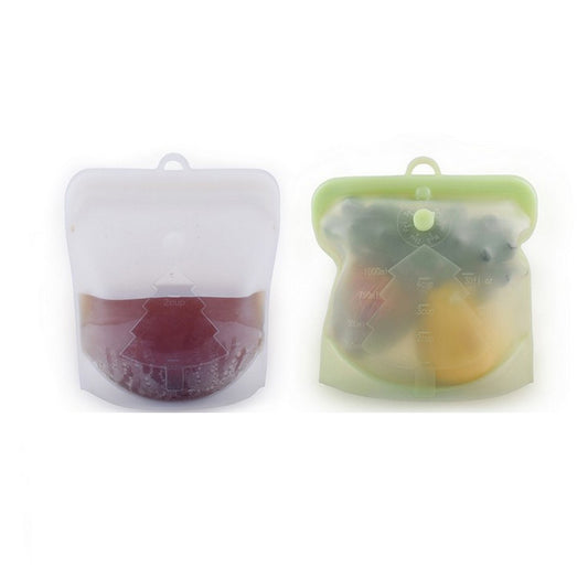 2Pcs Silicone Food Bag Reusable Seal Food Storage Bags-Clear and Green