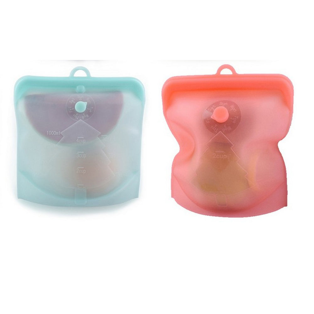 2Pcs Silicone Food Bag Reusable Seal Food Storage Bags-Blue and Red