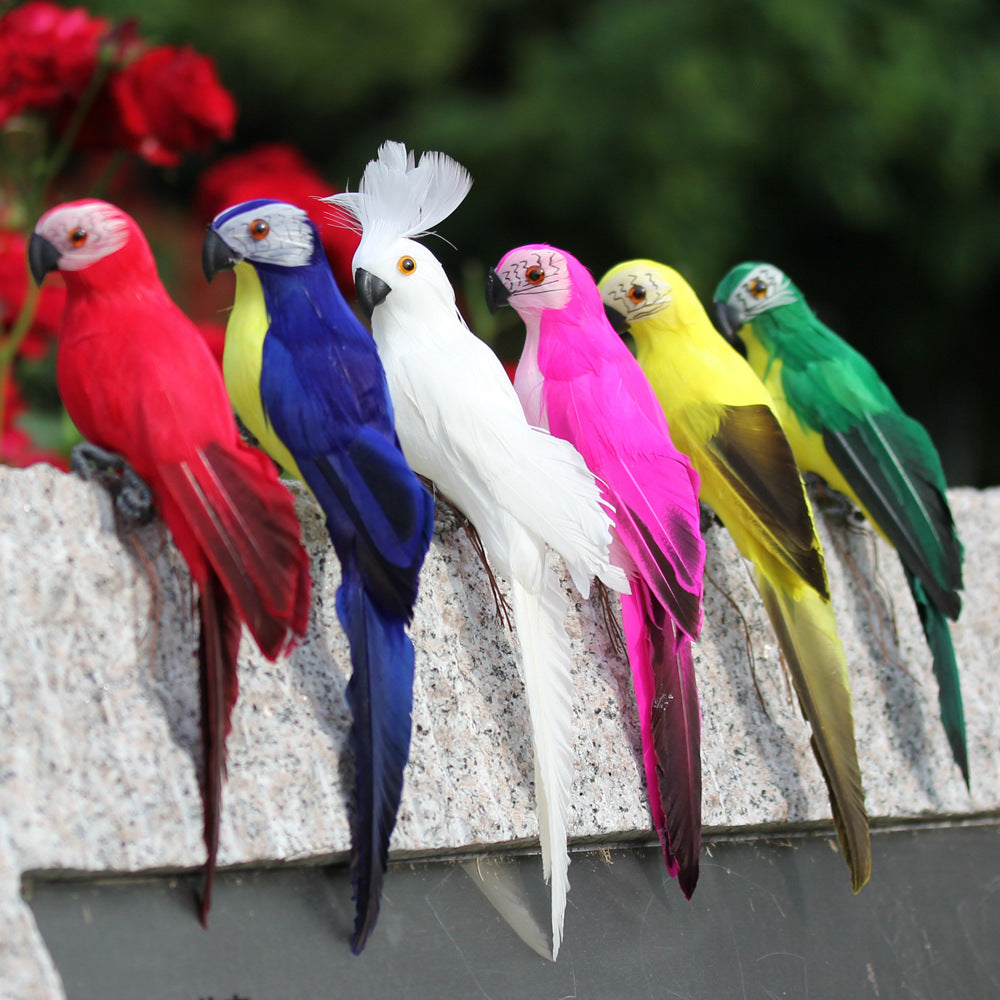 6-Pack Artificial Parrot Feathered Bird Garden Ornament 25cm