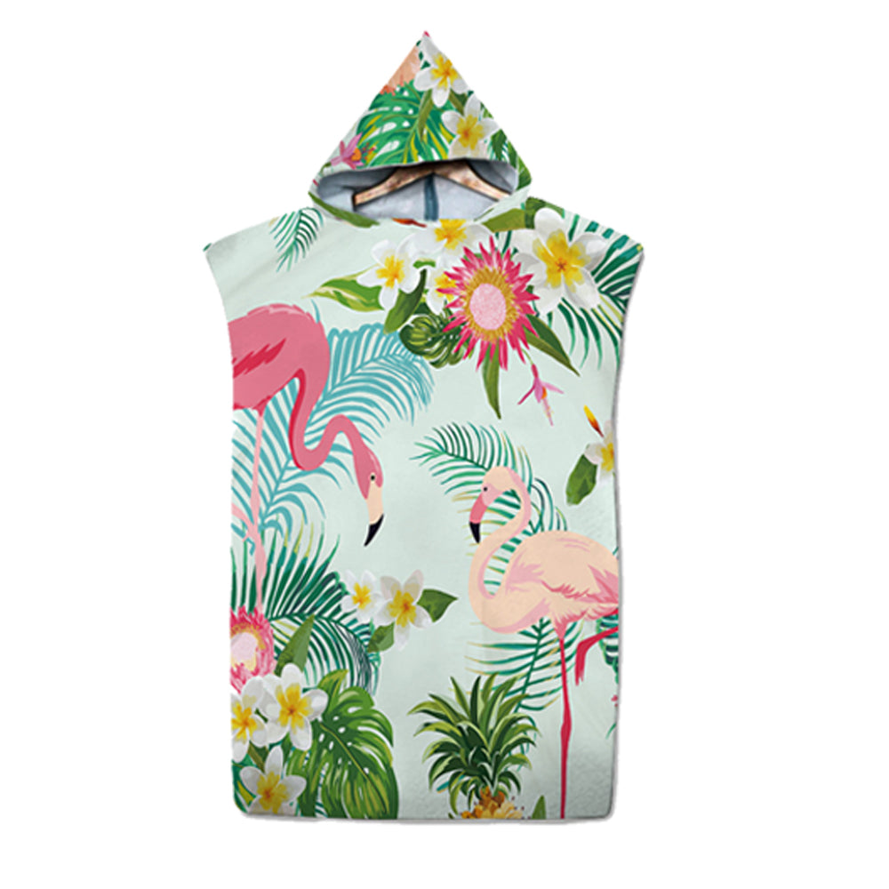 Flamingo Pattern Beach Changing Robe Hooded Quick Dry Poncho Bathrobe