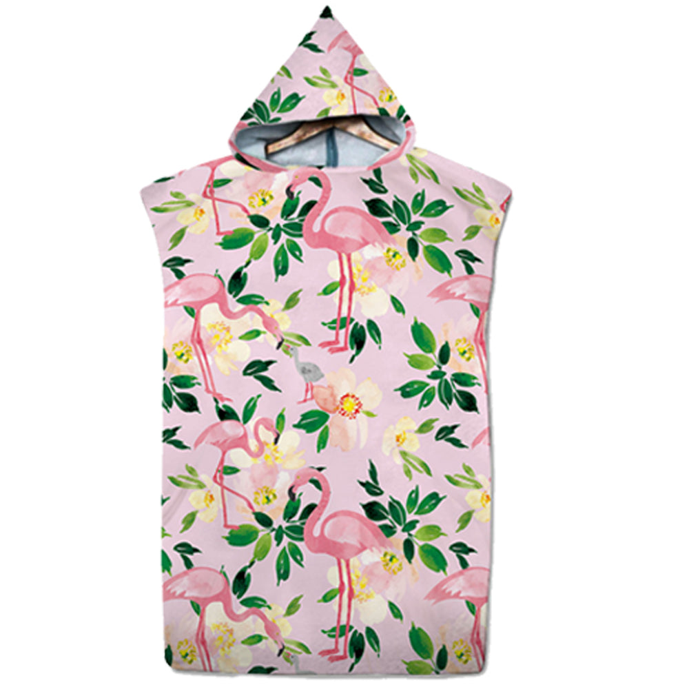 Flamingo Pattern Beach Changing Robe Hooded Quick Dry Poncho Bathrobe