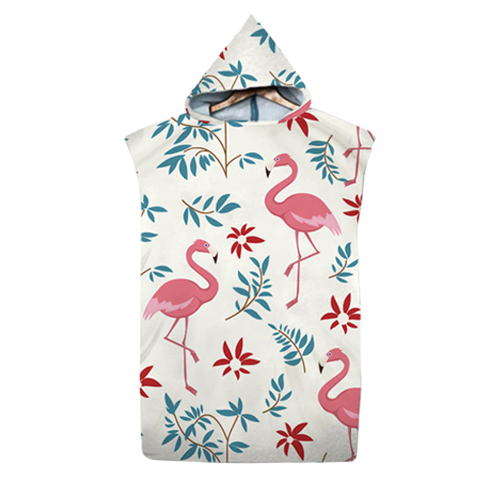 Flamingo Pattern Beach Changing Robe Hooded Quick Dry Poncho Bathrobe