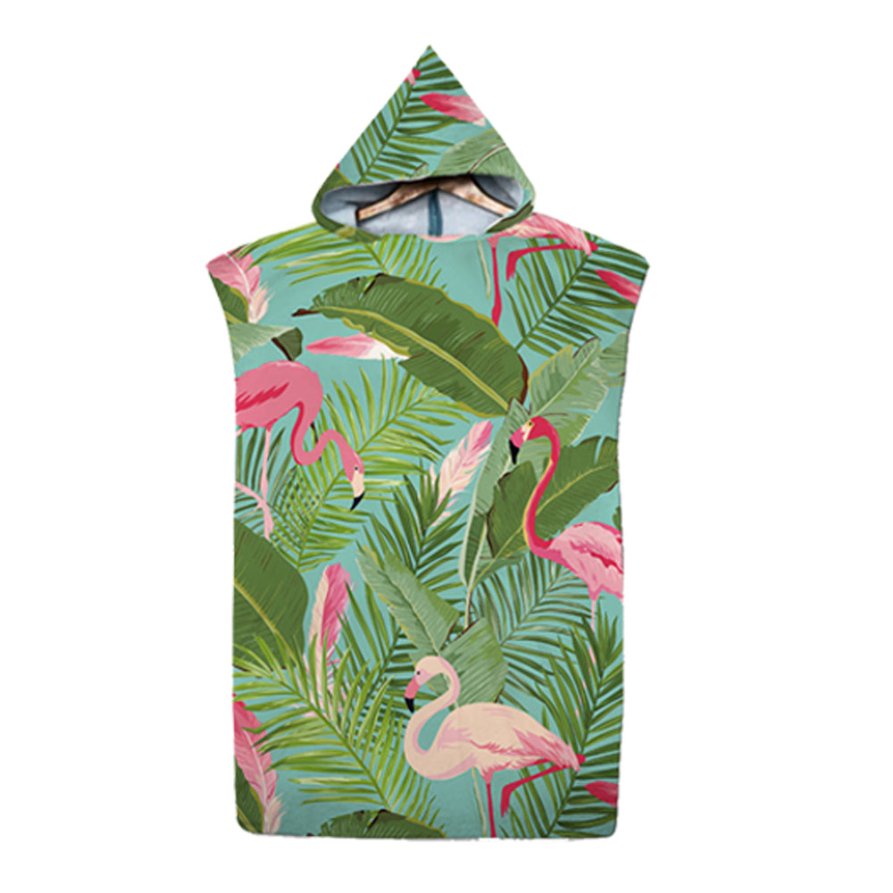 Flamingo Pattern Beach Changing Robe Hooded Quick Dry Poncho Bathrobe