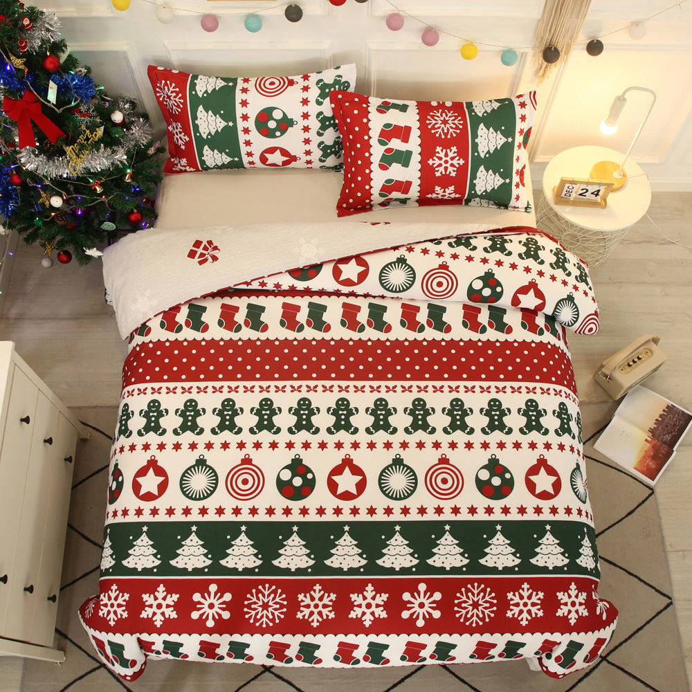 3pcs Christmas Santa Claus Elk Single Double Queen King Size Bedding Set-Gingerbread Man