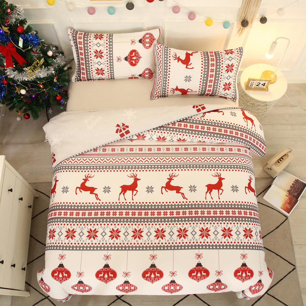 3pcs Christmas Santa Claus Elk Single Double Queen King Size Bedding Set-Elk