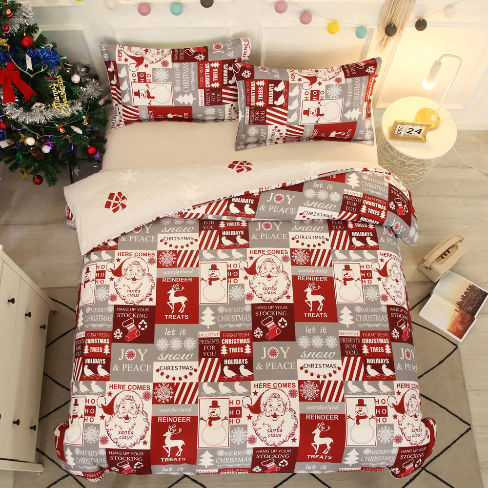 3pcs Christmas Santa Claus Elk Single Double Queen King Size Bedding Set-Santa Claus