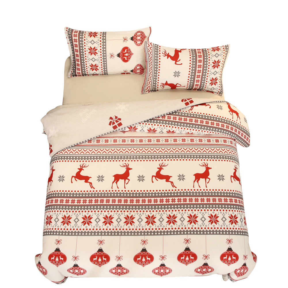 3pcs Christmas Santa Claus Elk Single Double Queen King Size Bedding Set-Elk