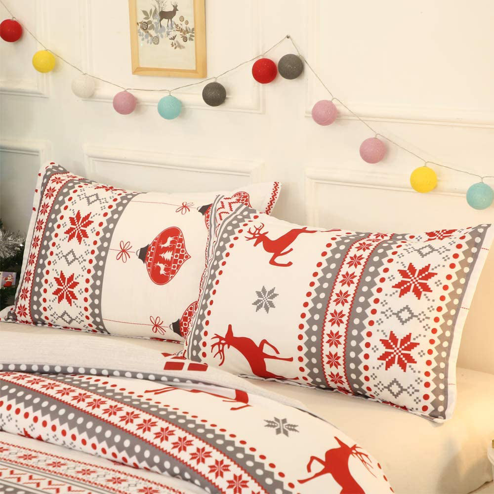 3pcs Christmas Santa Claus Elk Single Double Queen King Size Bedding Set-Elk