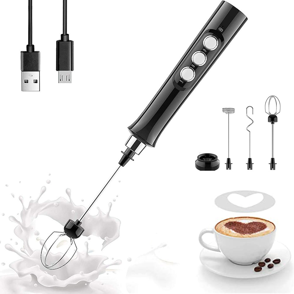 3 in 1 Handheld Electric Milk Frother with 3 Whisks