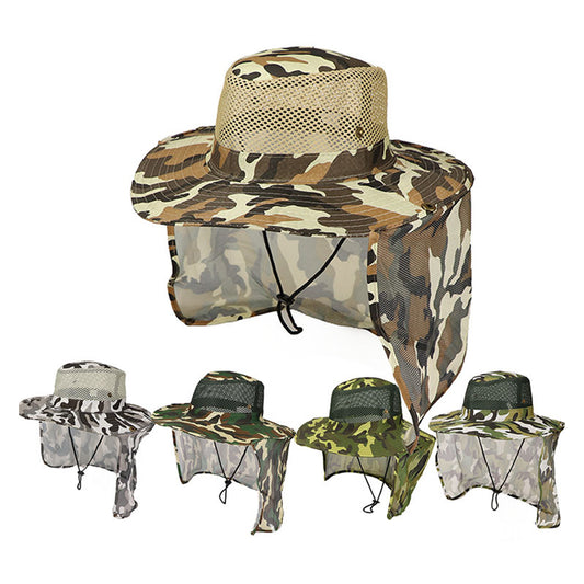 Adult Wide Brim Breathable Mesh Mountaineering Fishing Cap with Neck Flap
