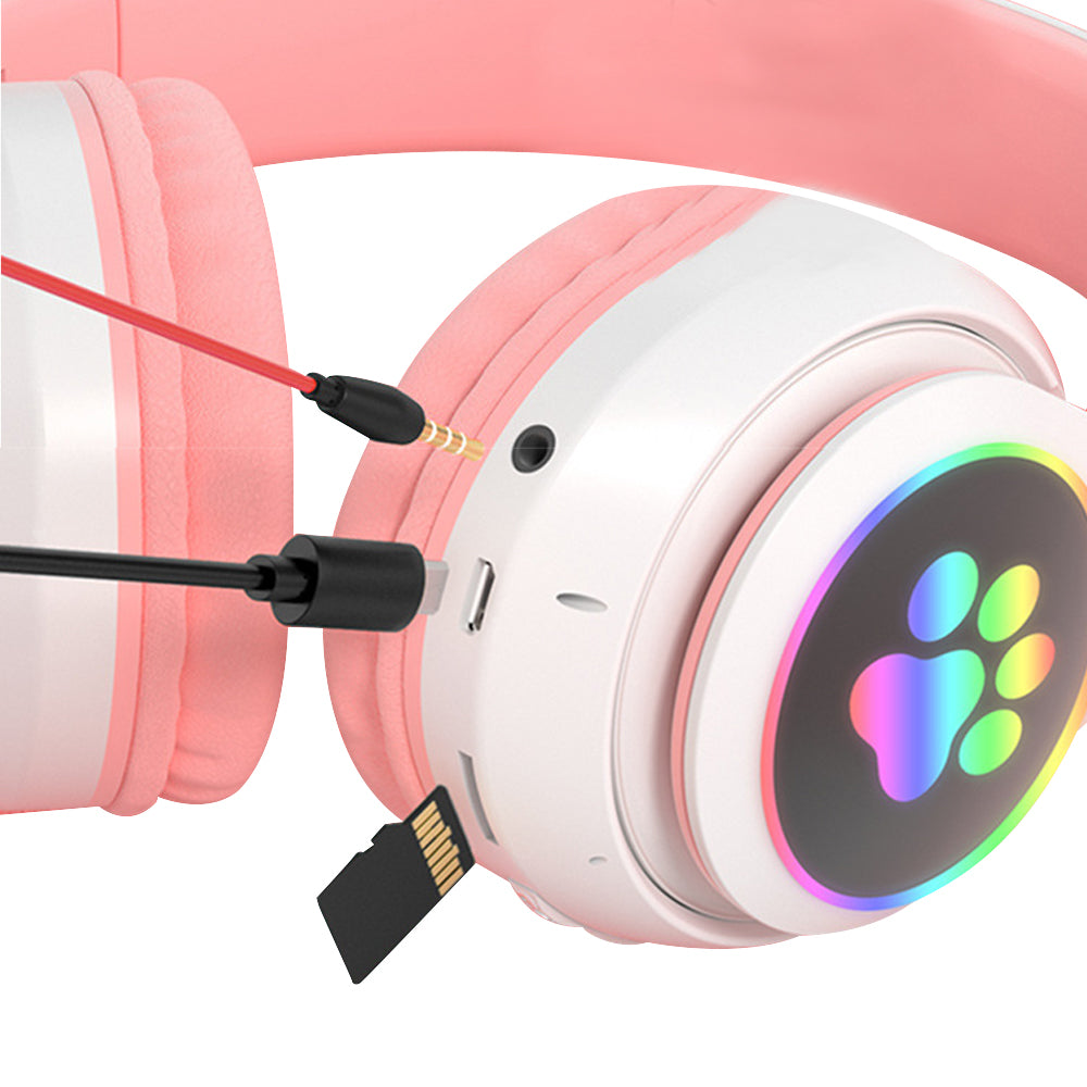 5.0 Bluetooth Wireless Headphones Cute Cat Ears LED Breathing Light Headphones