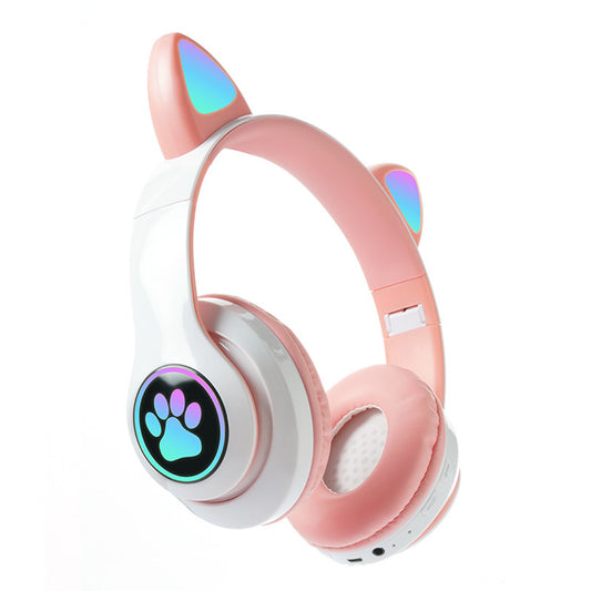 5.0 Bluetooth Wireless Headphones Cute Cat Ears LED Breathing Light Headphones