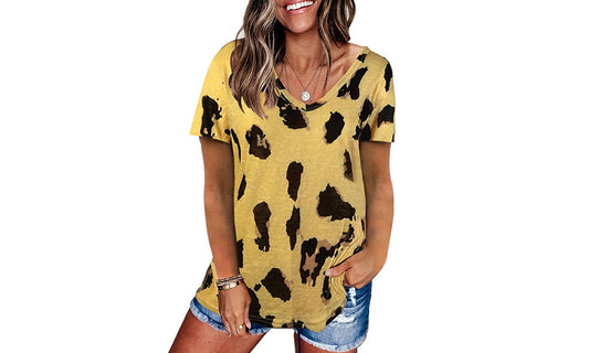 Women Oversized Printed V-Neck Tee Tops