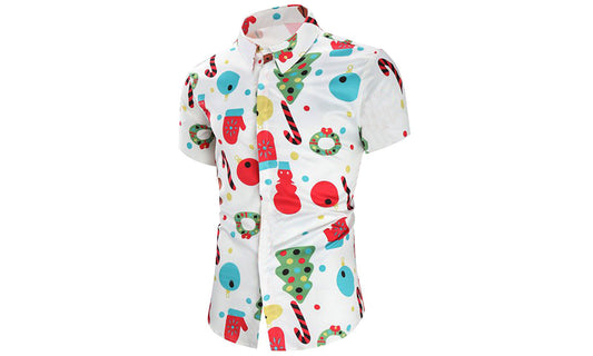 Men's Christmas Button Down Shirt-White