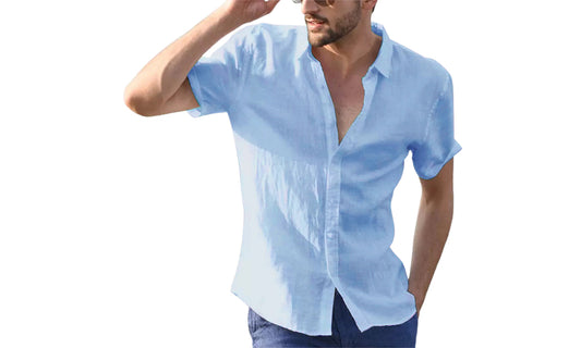 Men's Lightweight Cotton Short Sleeve Shirt Blue