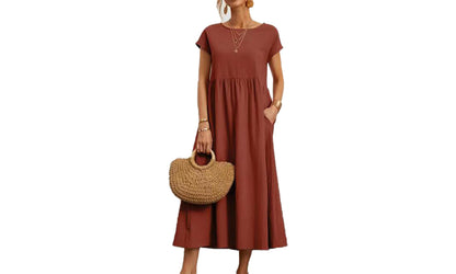 Cotton-Linen Smock Maxi Dress