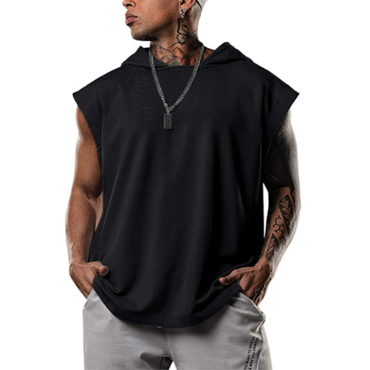 Men Workout Hoodie Sleeveless Vest-Black