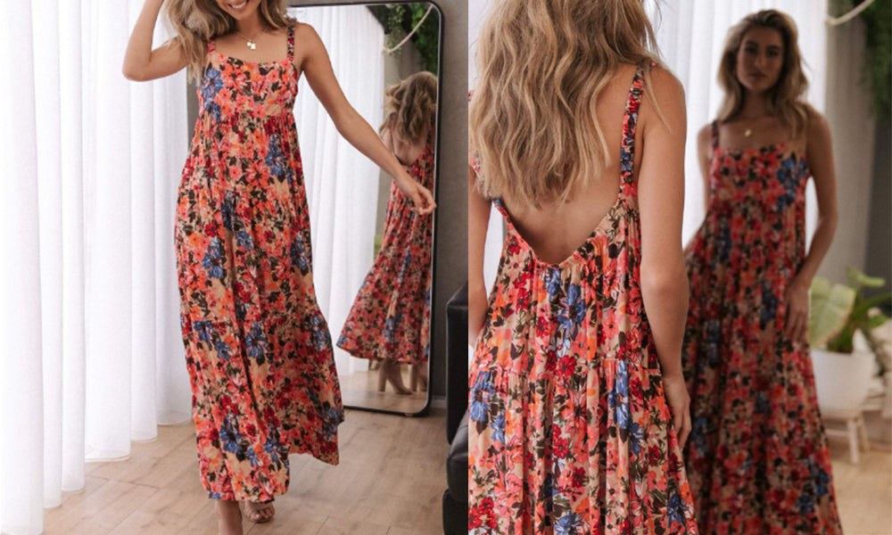 Backless Floral Maxi Dress