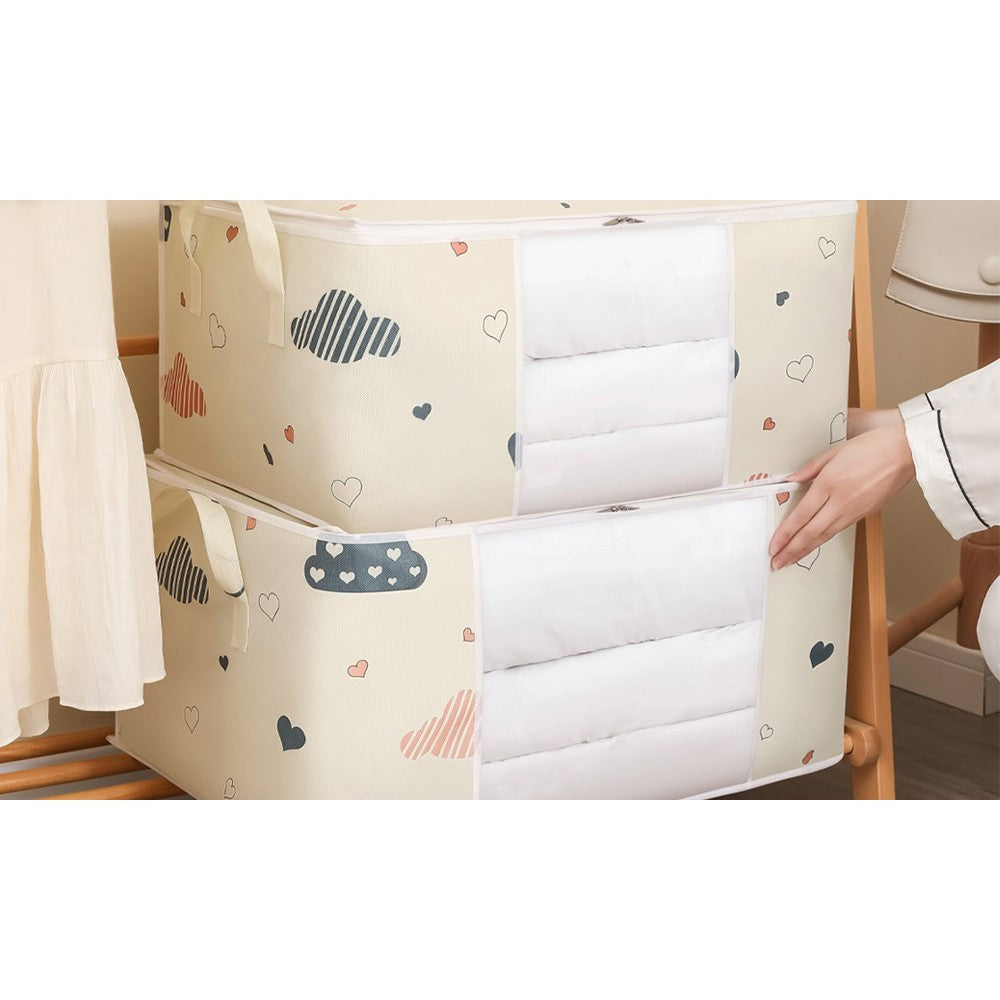 Printed Quilt Storage Bag Set Blanket Storage Bag -Beige