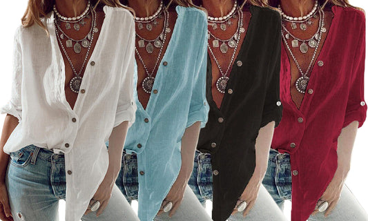 Women's Cotton-Linen Button-Down Shirts