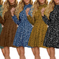 Women Animal Printed High Neck Dress Long Sleeve Midi Dress