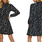 Women Animal Printed High Neck Dress Long Sleeve Midi Dress