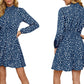 Women Animal Printed High Neck Dress Long Sleeve Midi Dress