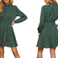 Women Animal Printed High Neck Dress Long Sleeve Midi Dress