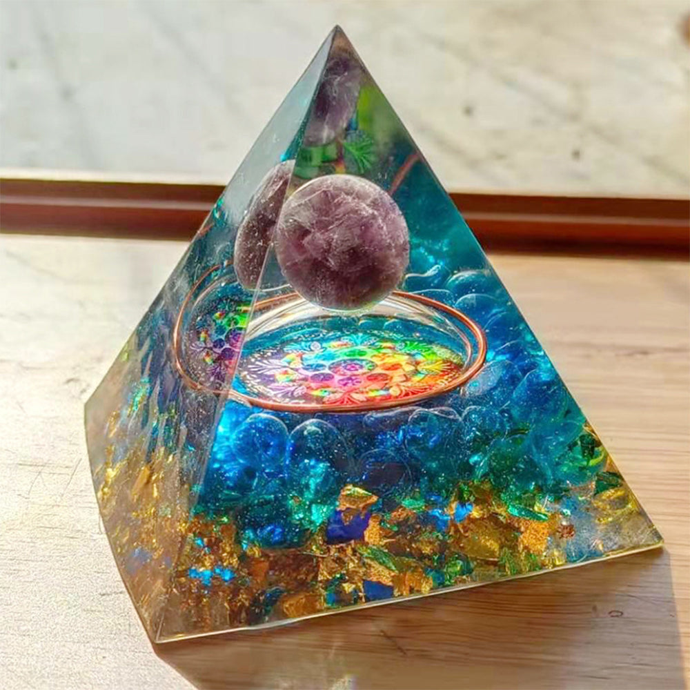 Amethyst Resin Sphere Orgonite Pyramid Obsidian Chakra Energy Orgone Stone